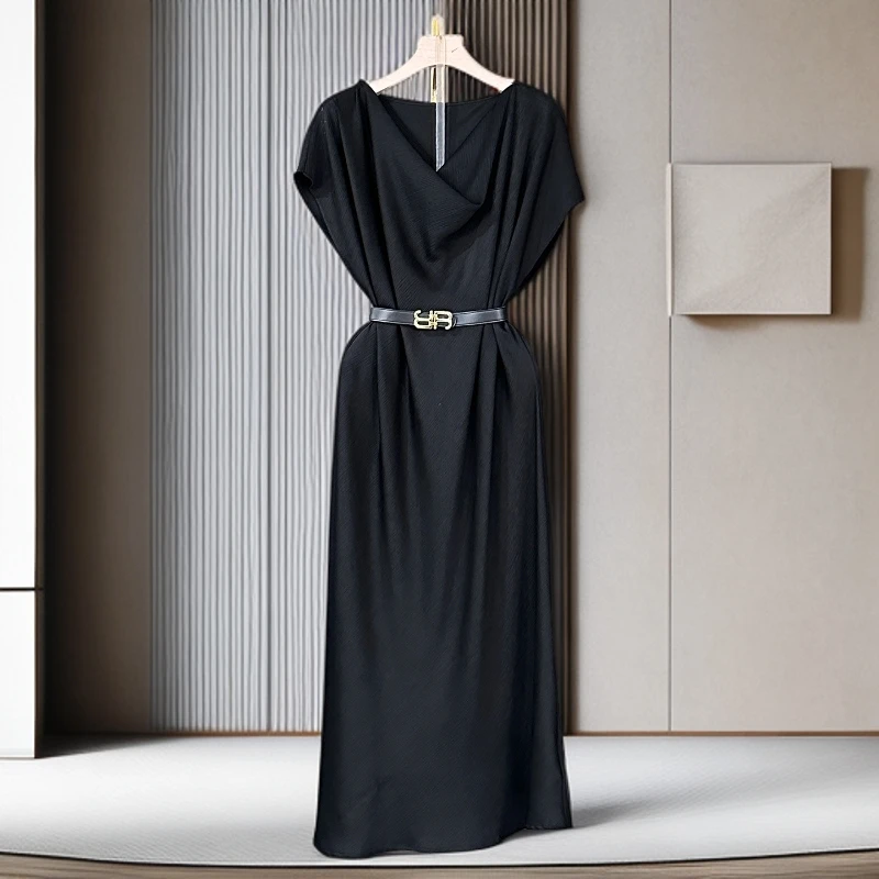 现货 2025新款时尚气质礼服减龄收腰显瘦立体无袖连衣裙047