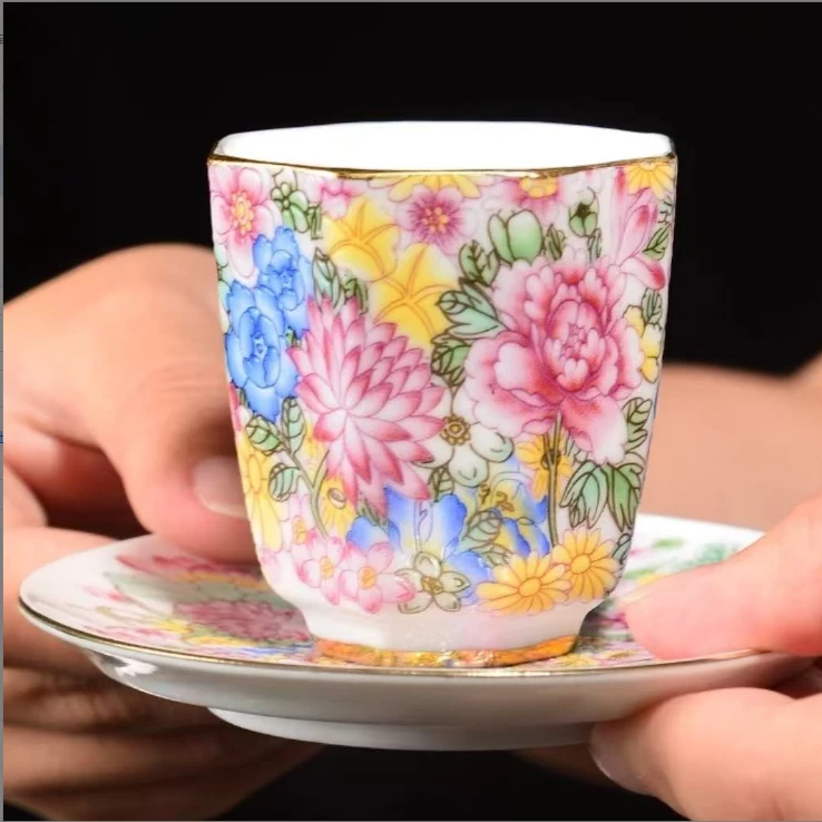 X437-万花珐琅彩杯子+杯垫