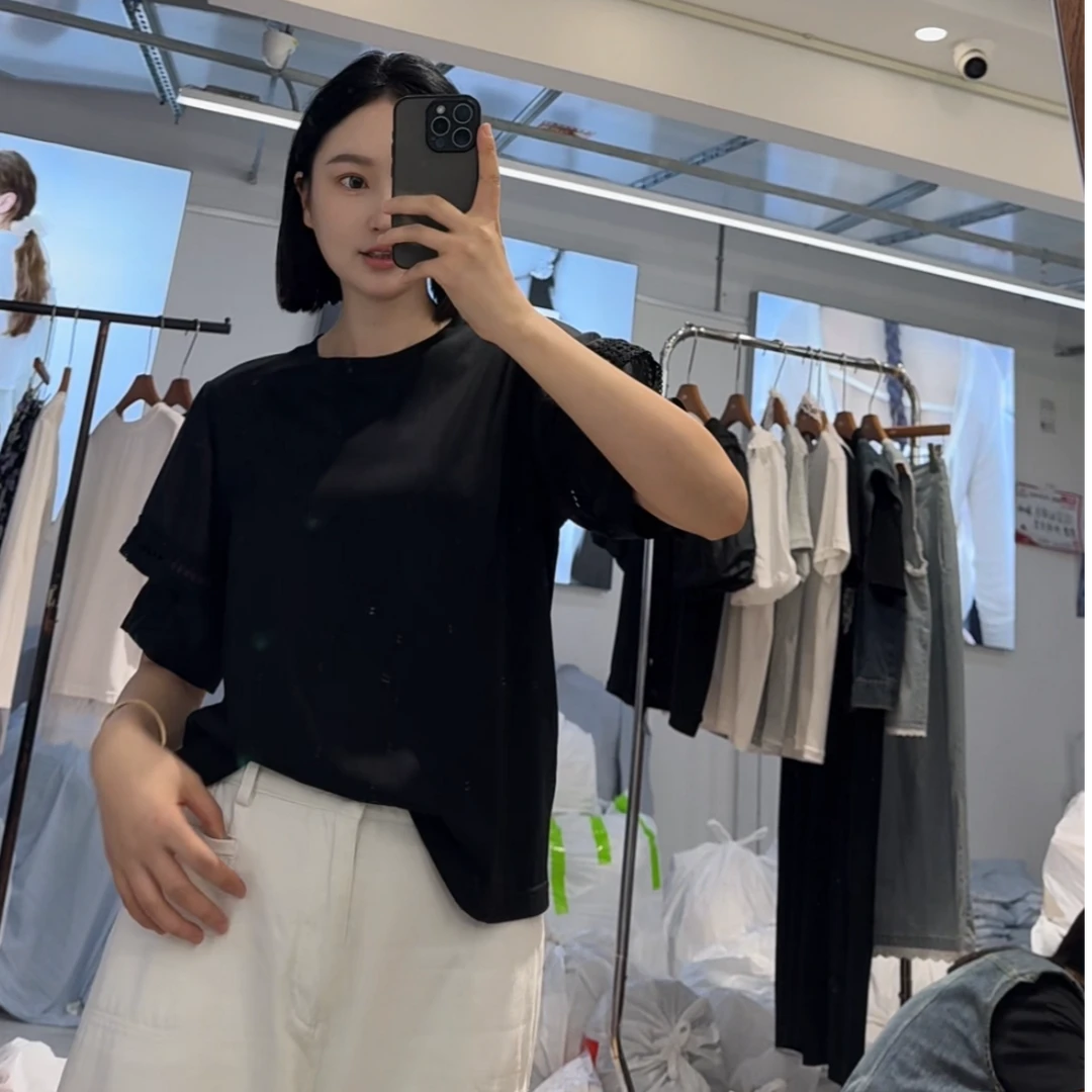 意法一批清仓 2025夏季百搭宽松显瘦圆领短袖衬衫F0934