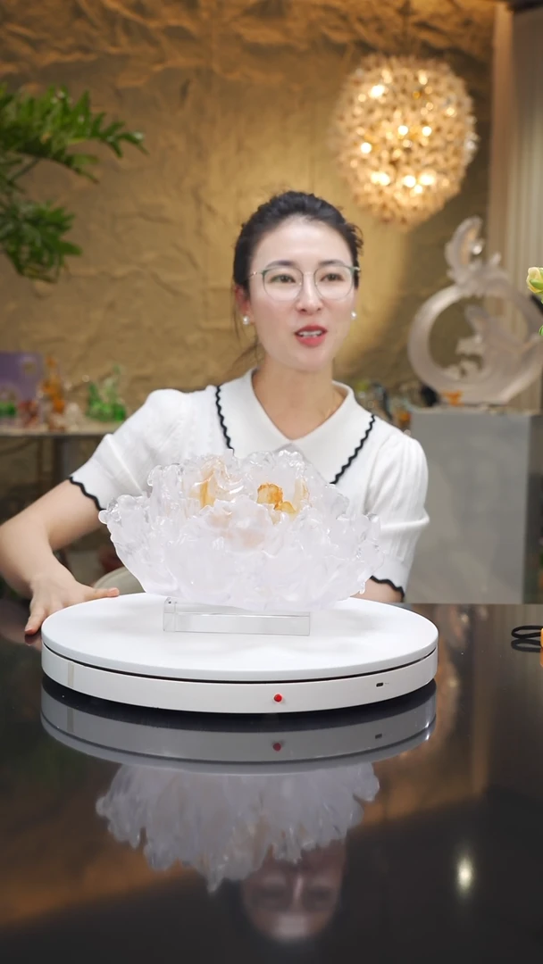 瓷片设计款牡丹花摆件带金红水母摆件