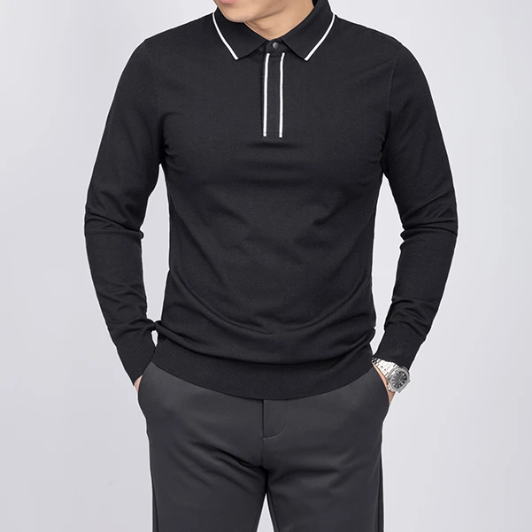【风起云涌】男士撞色长袖按扣针织Polo衫 GT23