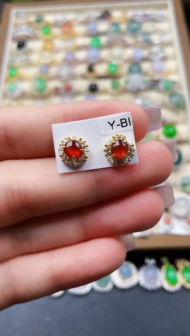 银S925镶嵌翡翠耳饰117