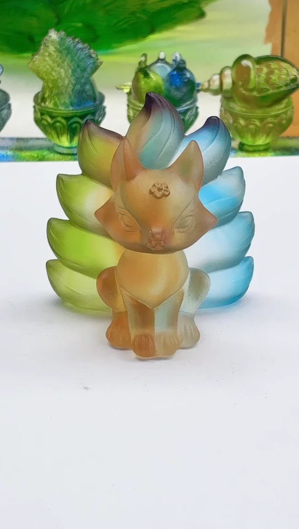 手工艺品琉璃九尾灵狐茶宠5.5*5.5公分彩色
