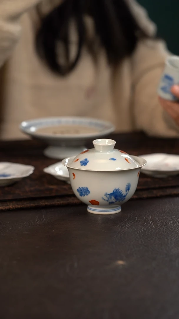 【闪购商品】杯聚澜堂矾红桃花鳜鱼盖碗