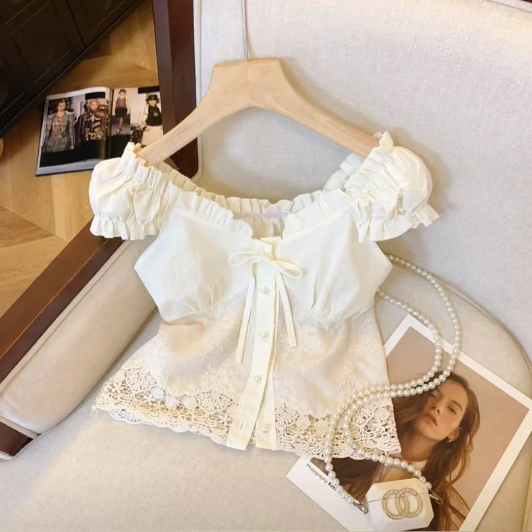 艾米夏季短款白色法式甜美女装