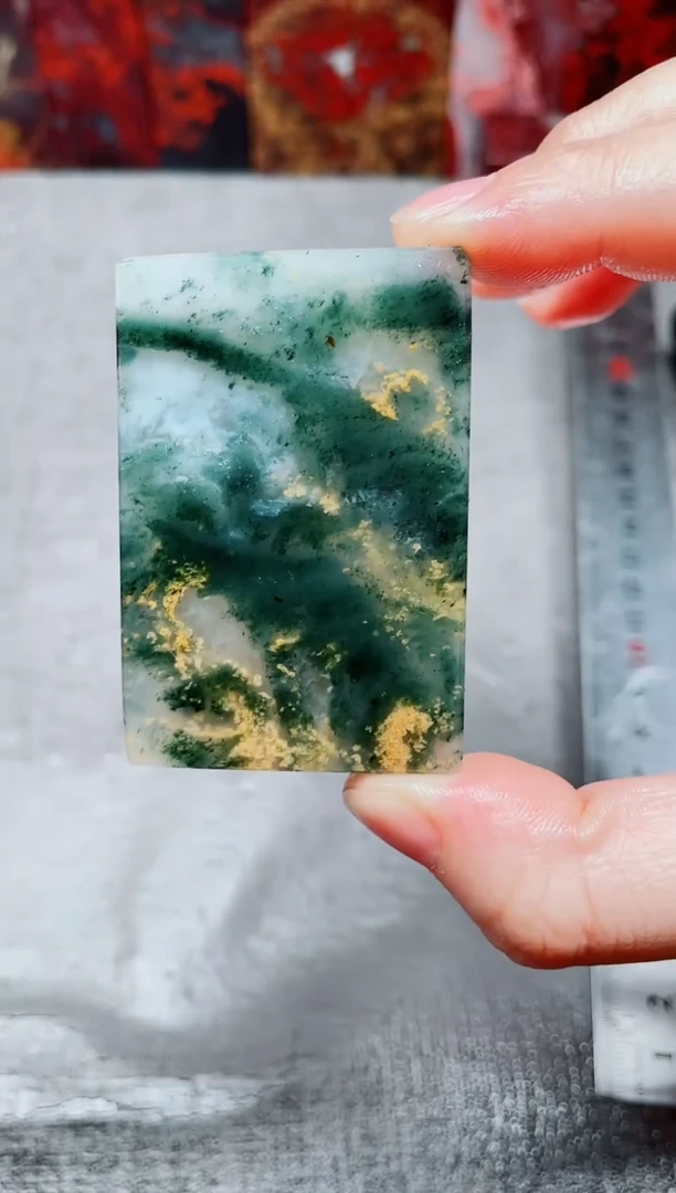 玉桂林鸡血玉素牌不打孔不配绳28