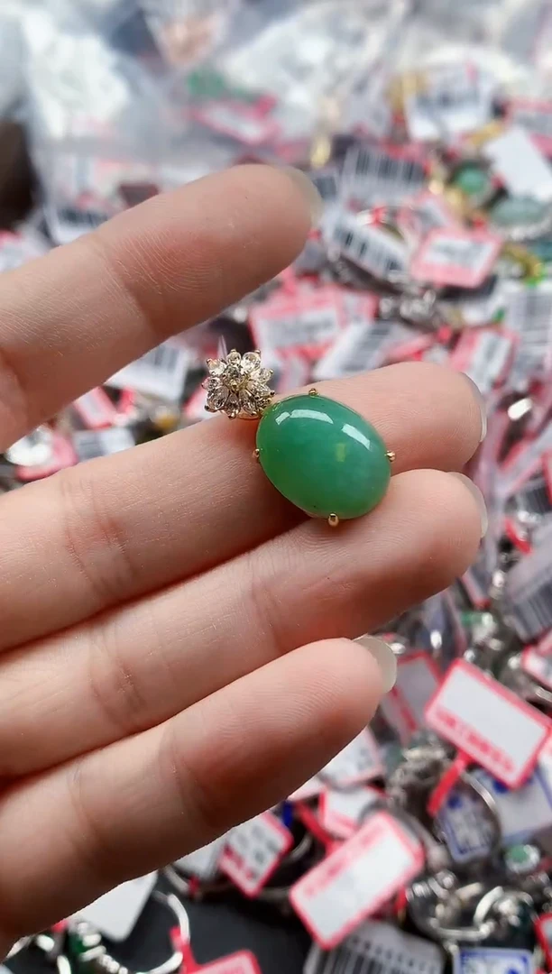 银S925镶嵌戒指翡翠天然A货缅甸翡翠