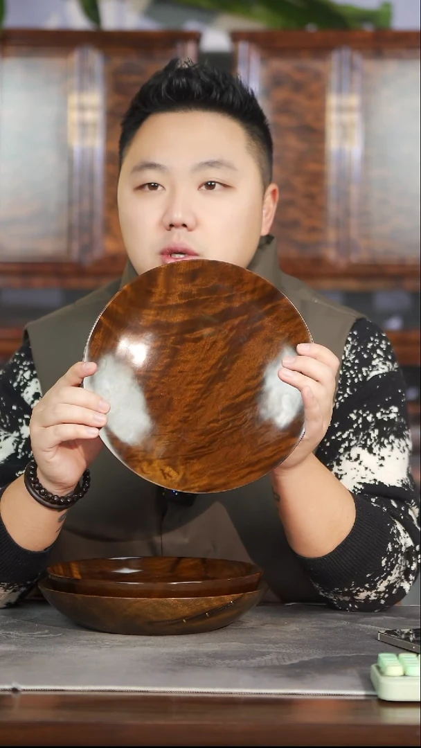 金丝楠163满花纹手工大漆坚果盘25cm