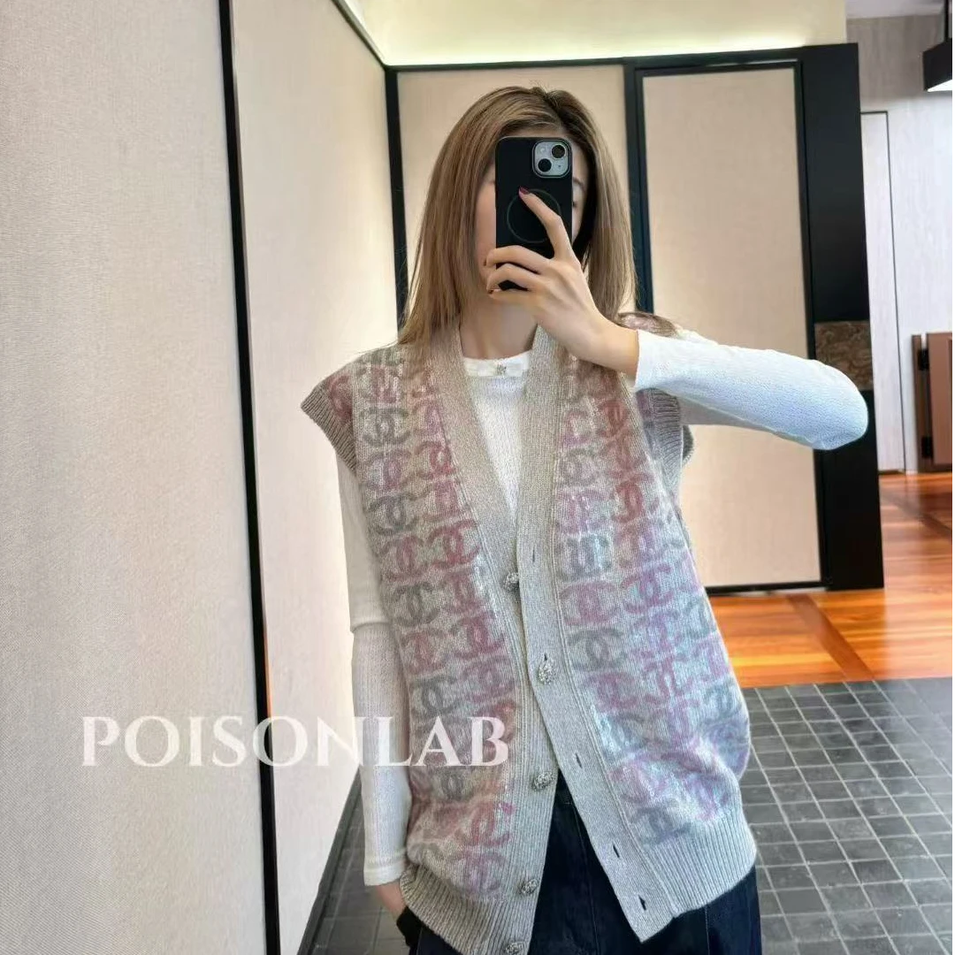 未使用 Chanel/香奈儿 粉色亮片双C logo针织开衫马甲36码/实体店