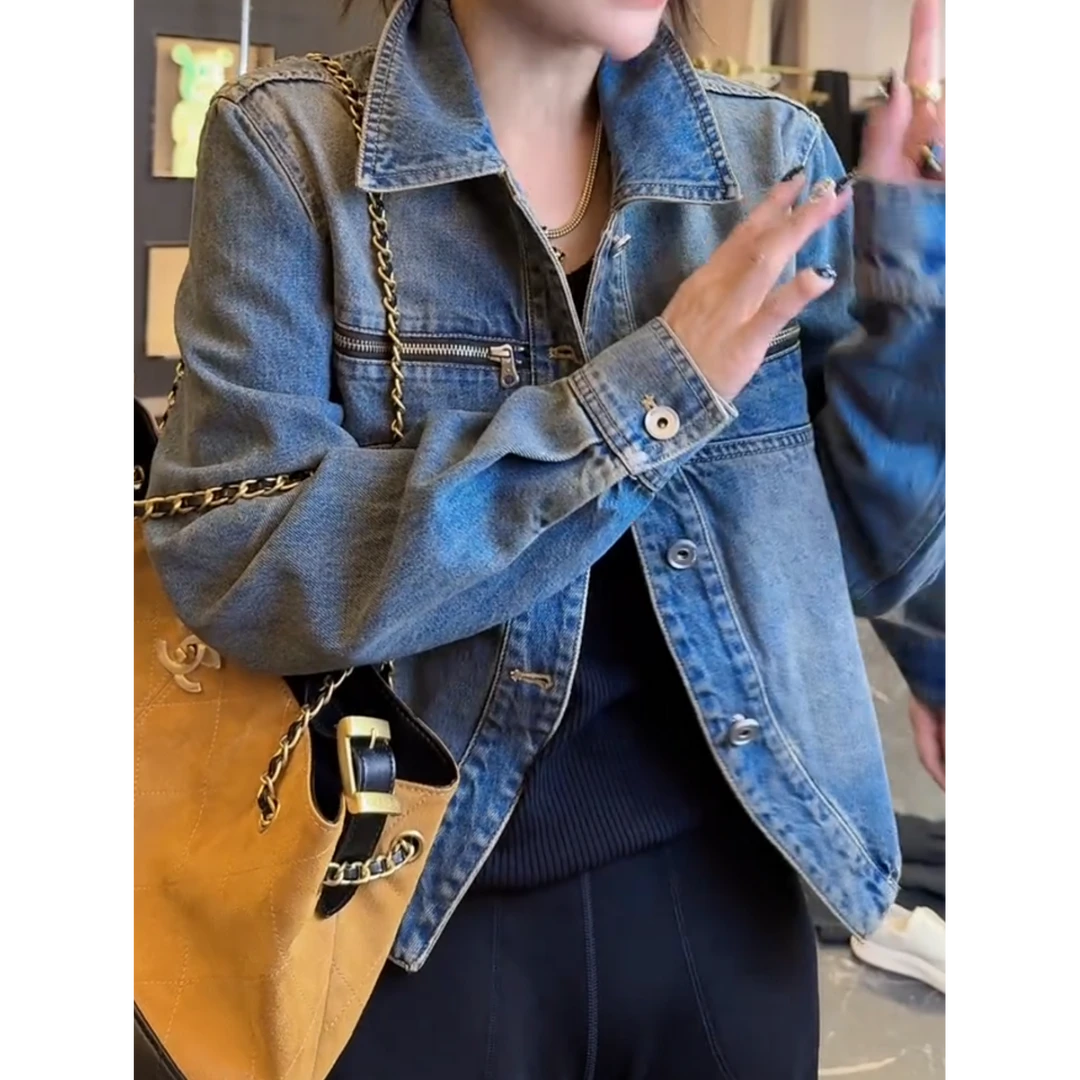 Aimeerosa/艾洛莎洋气时髦重工牛仔外套早秋大码韩版网红短款上衣