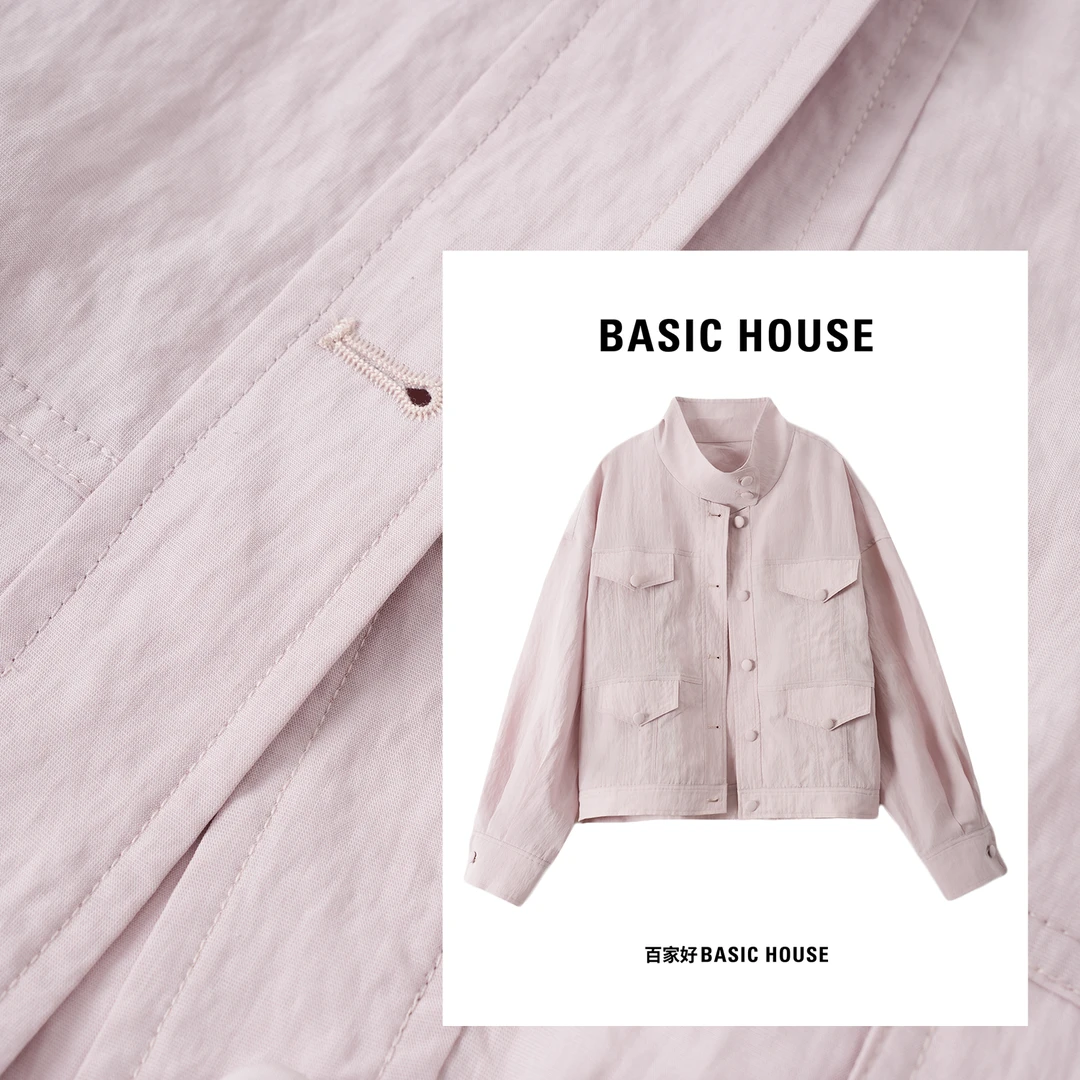 Basic House/百家好2025年夏季新款多口袋中式扣立领外套5332 XY