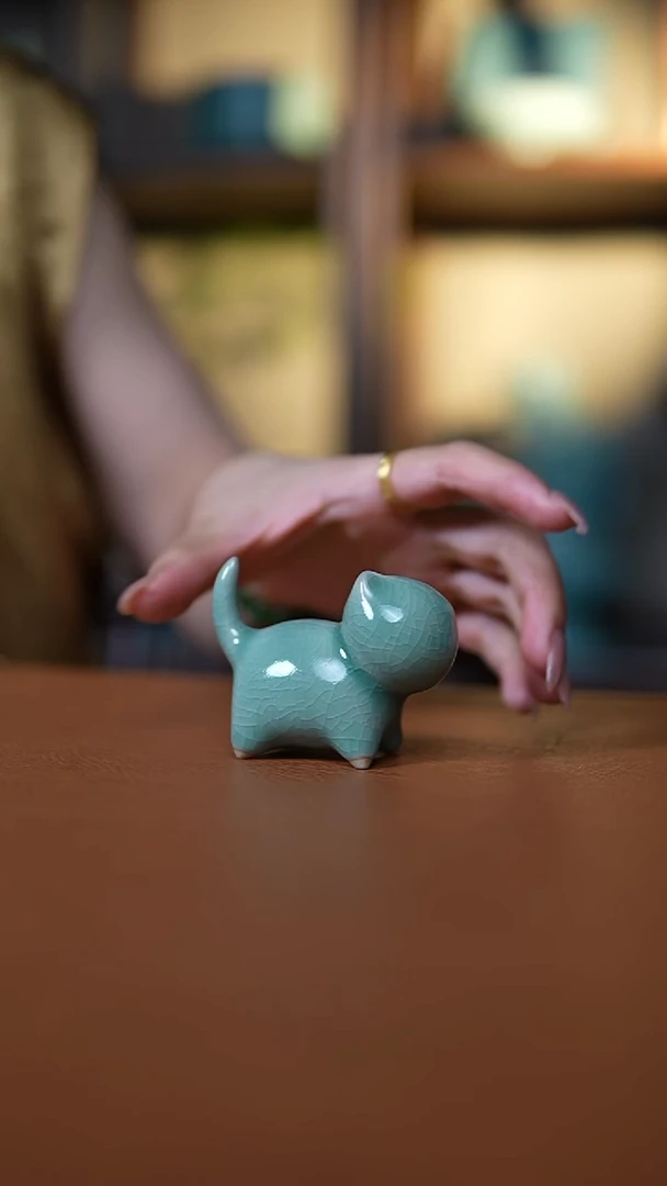 杯仿古翡翠绿小猫咪茶宠