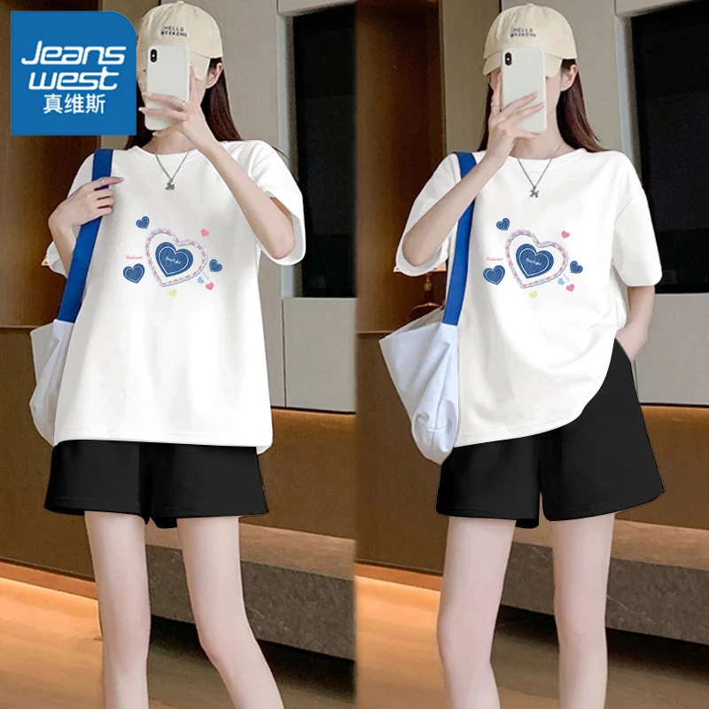 真维斯运动休闲服套装女2025夏季新款休闲运动套装半袖宽松L