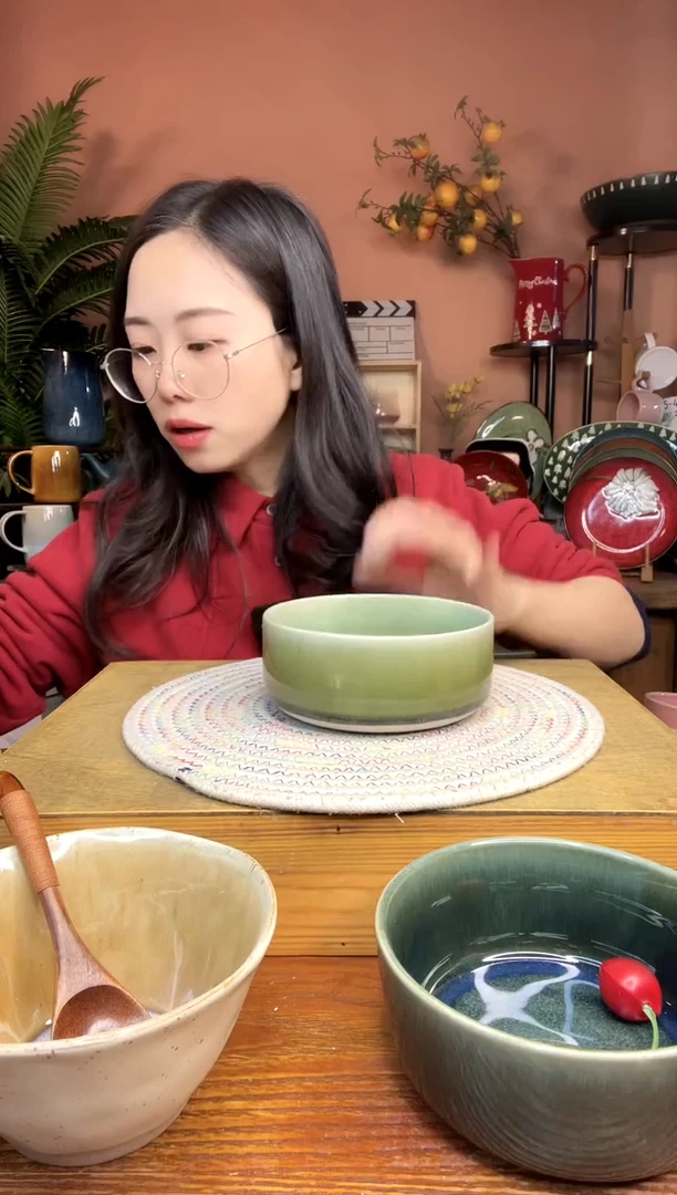 陶瓷5.7英寸绿色饭碗  2件  微瑕