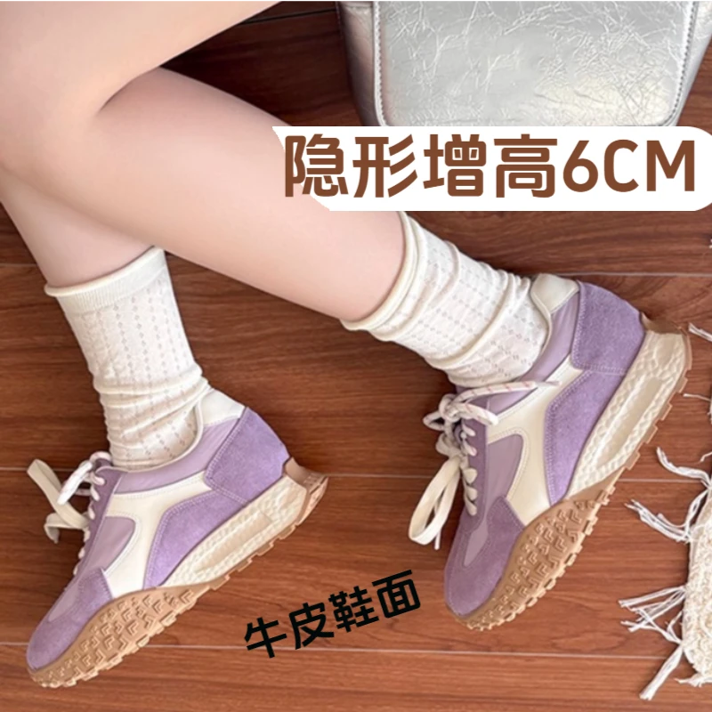 明星同款真皮内增高~6cm双鞋带厚底休闲女阿甘鞋德训鞋子ins气质