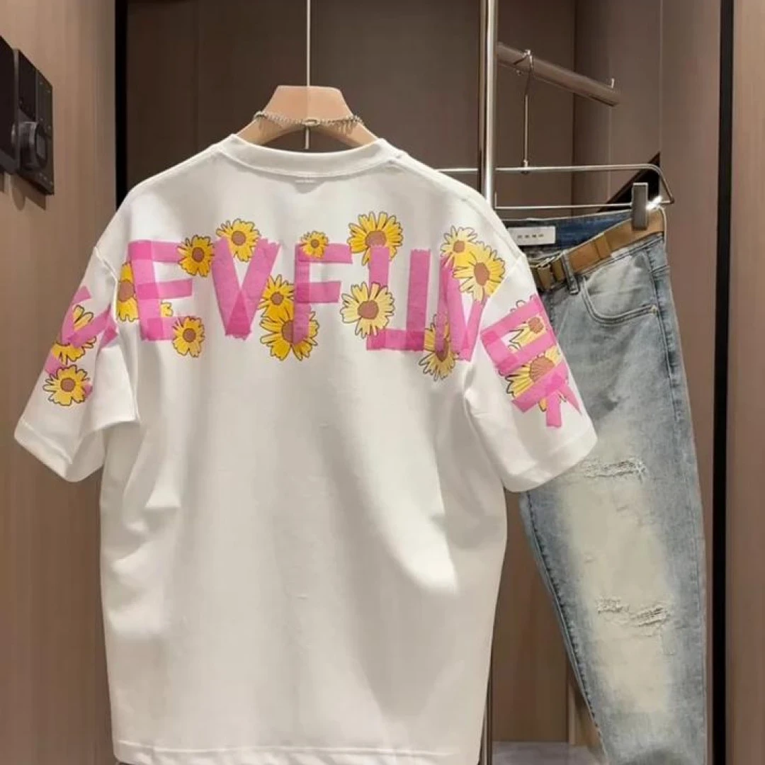 夏季新款男士潮牌个性印花美式纯棉百搭休闲运动T恤潮流男女同款