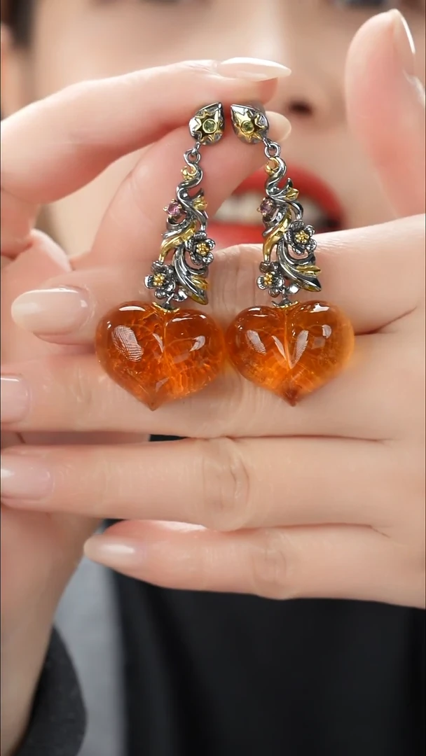 琥珀颈饰未镶嵌精品红皮耳饰