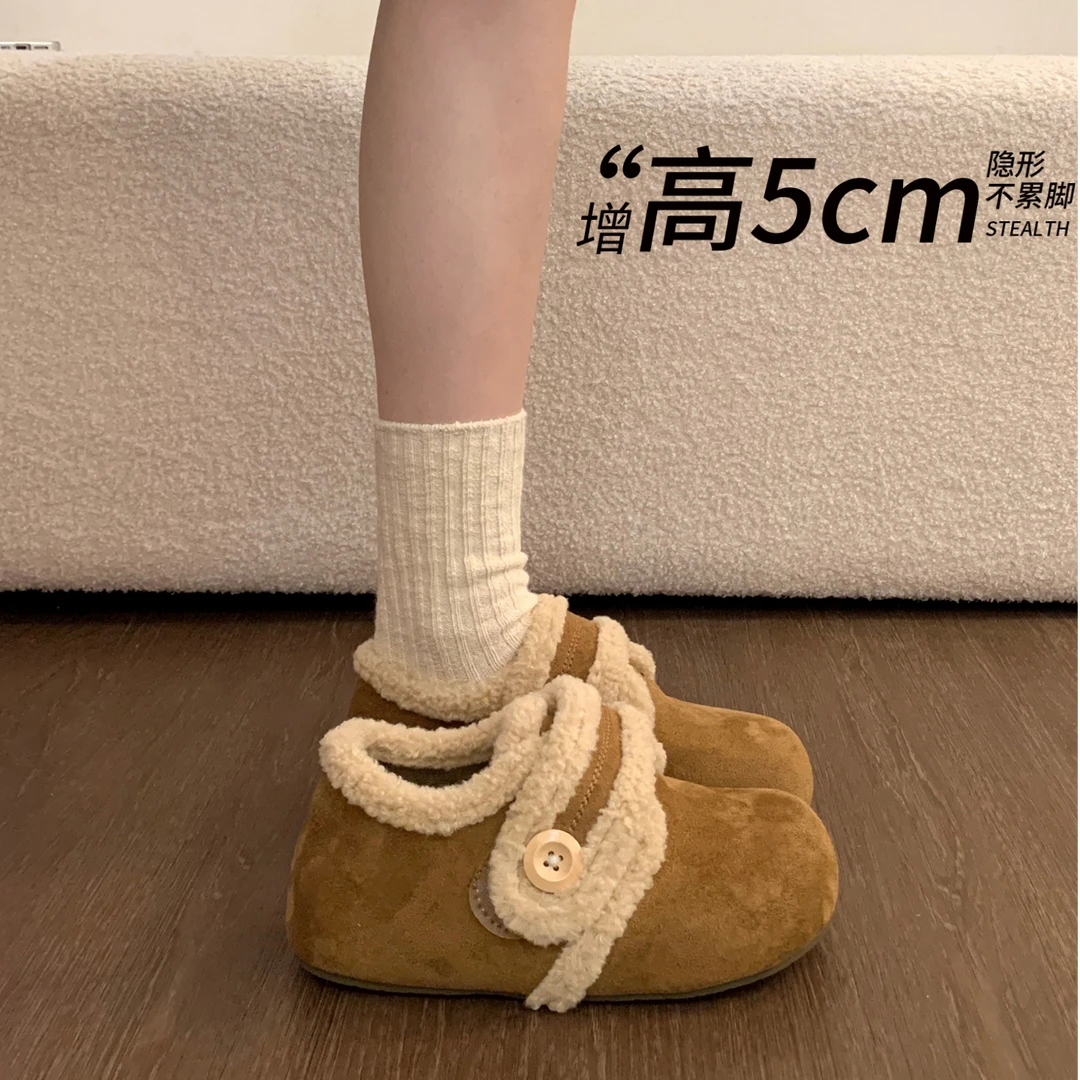 复古厚底全包毛毛勃肯鞋女款2025新款秋冬外穿保暖棉鞋加绒雪地靴