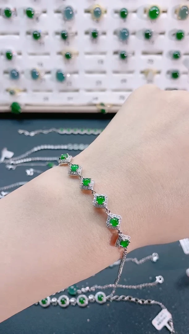【闪购商品】翡翠手链银S925镶嵌天然翡翠
