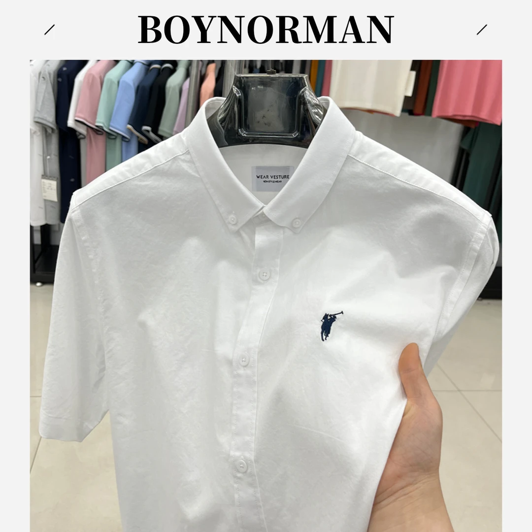 BOY NORMAN100%棉夏季高端男士短袖衬衫商务百搭吸湿透气衣服男装