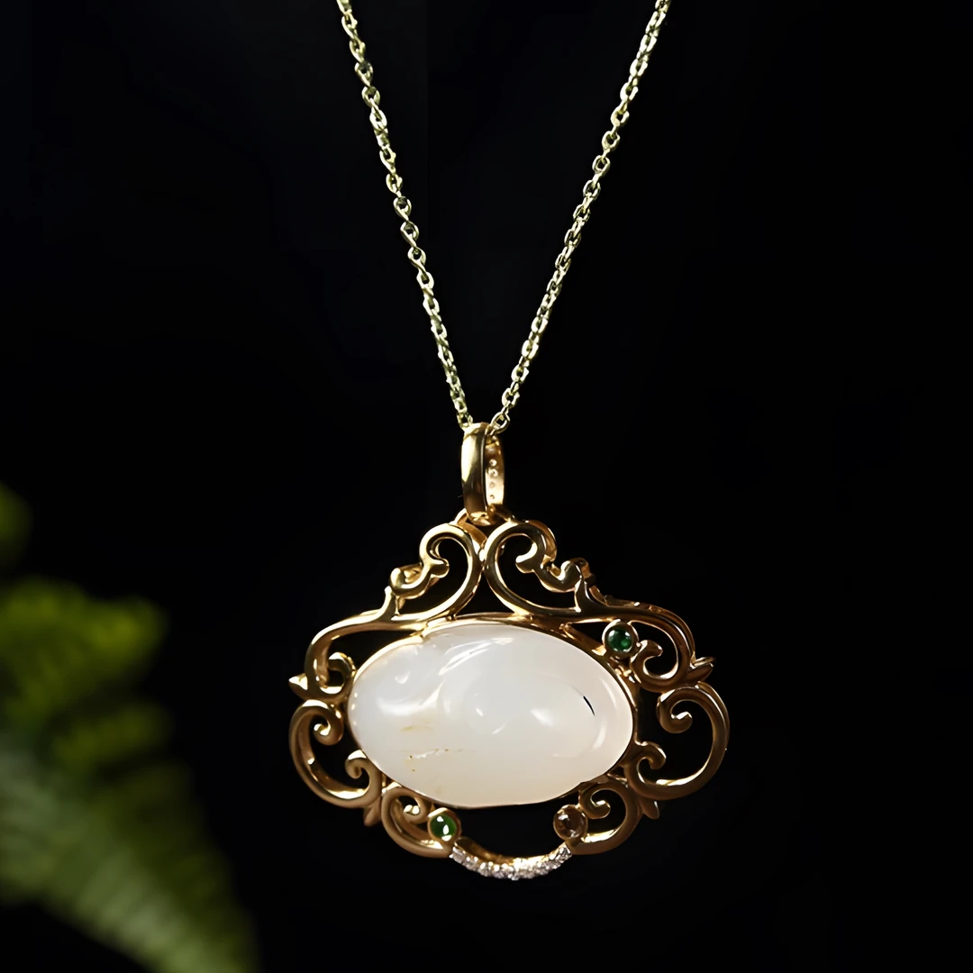 原创设计：18K金羊脂玉顺心如意吊坠