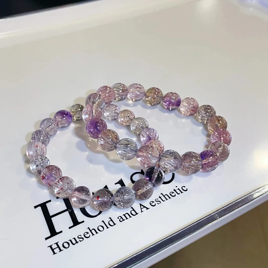 轻奢水晶7A+珍藏级老矿超七黑加仑金草莓云母手链女款多样性发一