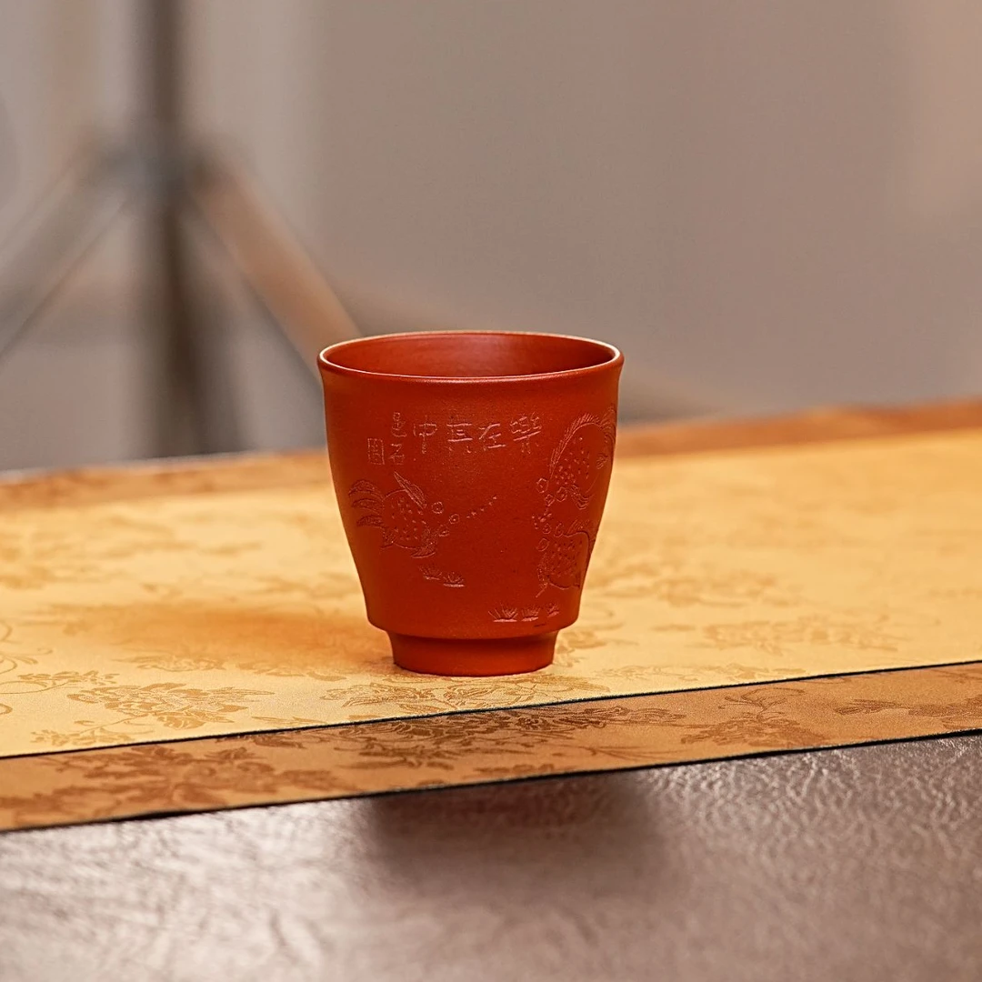 宜兴原矿紫砂朱泥乐在其中刻绘主人杯茶具茶器 127