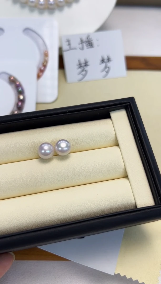 银S925镶嵌耳饰淡水珍珠9-10MM无核