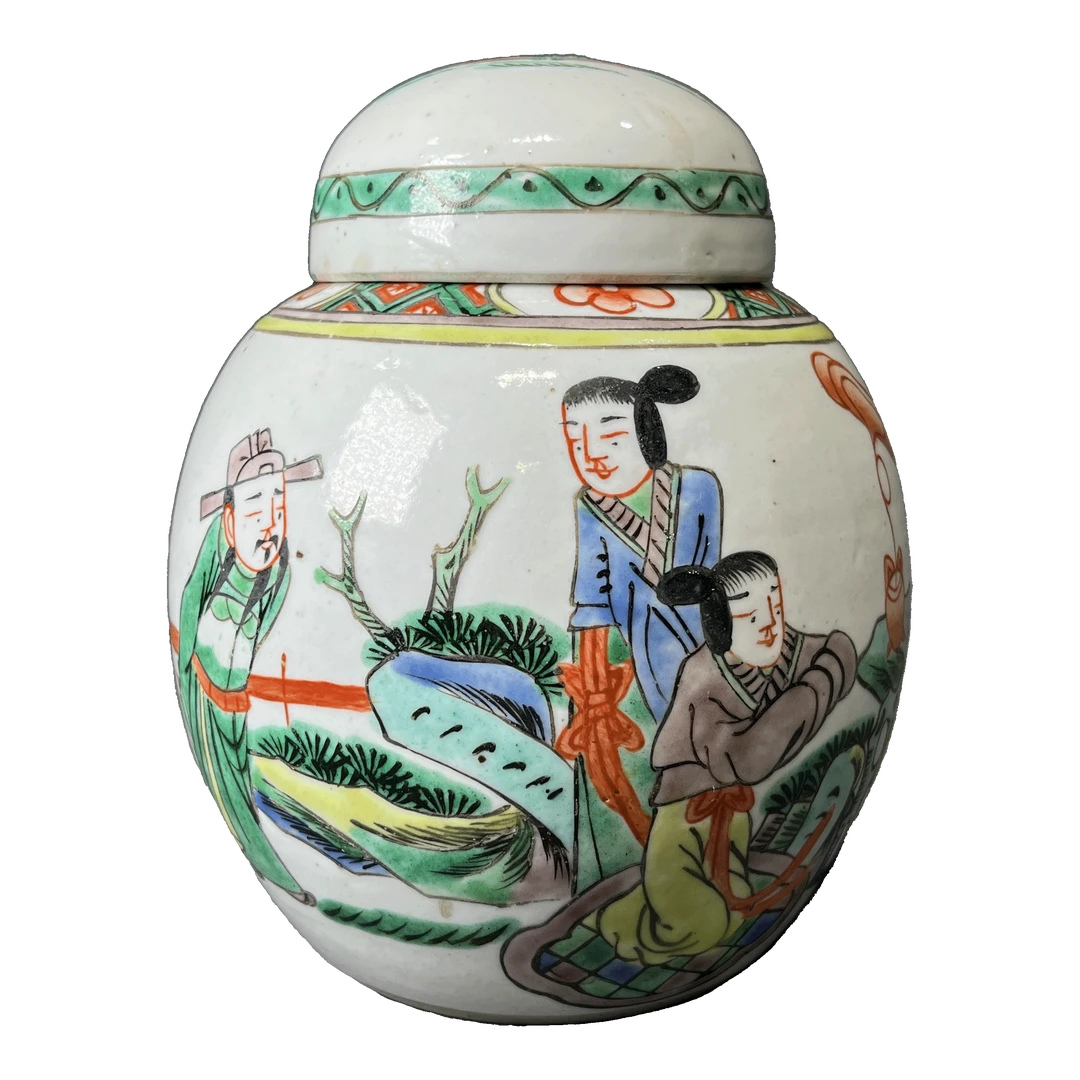 25201379五彩人物故事纹盖罐