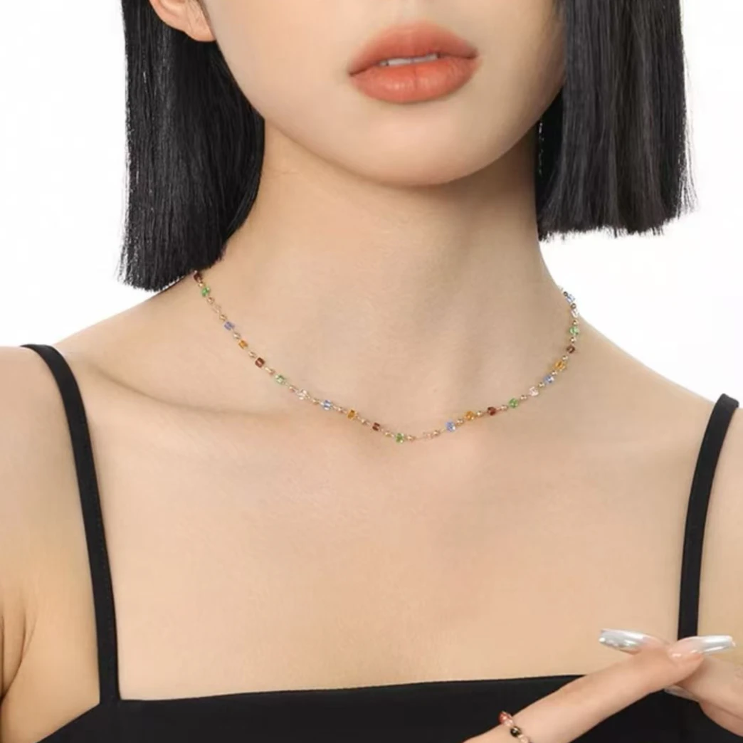 钛钢项链 木木（ZF2275） 49厘米 彩色迷你小方糖项链