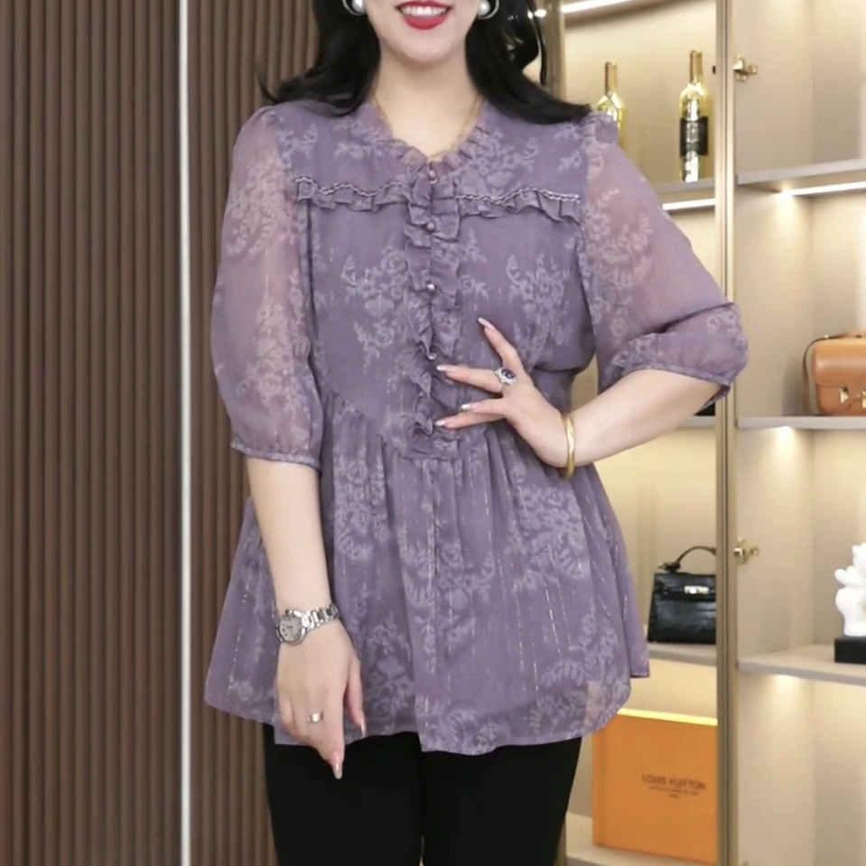 大码春季新款优雅大码显瘦遮肉气质显白百搭ZB6726七分袖