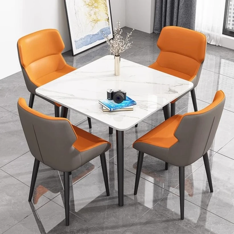 现代简约岩板餐桌正方形四人吃饭桌子小户型餐桌椅组合轻奢