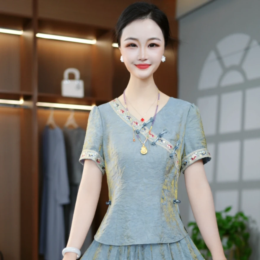 2025新时尚爆款气质国风洋气百搭半身裙套装穿搭大码显瘦夏季修身