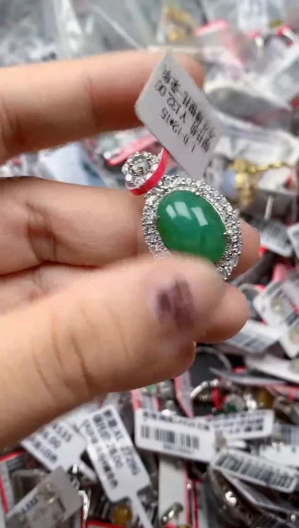 银S925镶嵌戒指翡翠天然A货缅甸翡翠