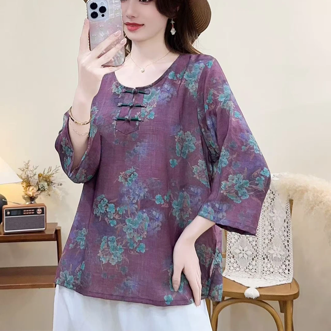 7021新款夏季优雅减龄碎花宽松显瘦T恤QZ