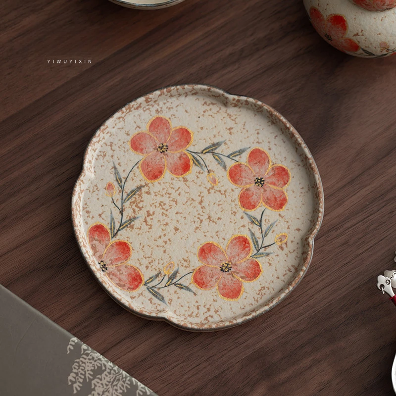宜物宜心手绘桃花壶承茶道功夫茶具茶盏茶托陶瓷创意新中式茶杯垫