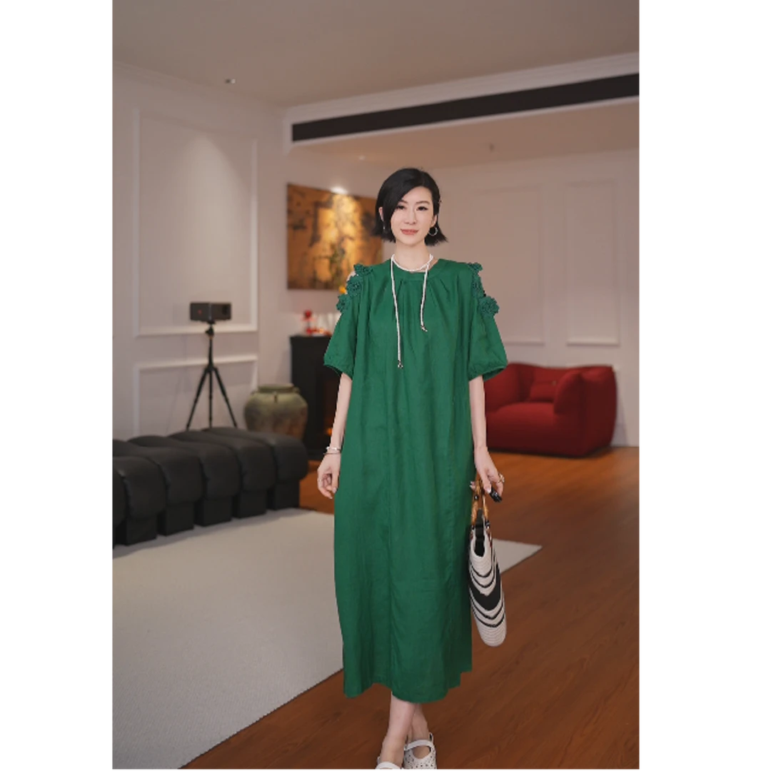 GU JIFEN｜时髦宣言｜韩版遮肉宽松露肩长款连衣裙女 YH21856X56029