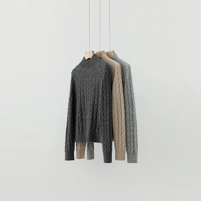 高领绞花插肩袖丝羊绒百搭冬针织衫ZZS4L2121