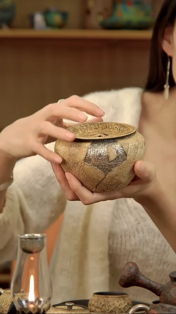 言野手作 粉引仿古敦煌建水