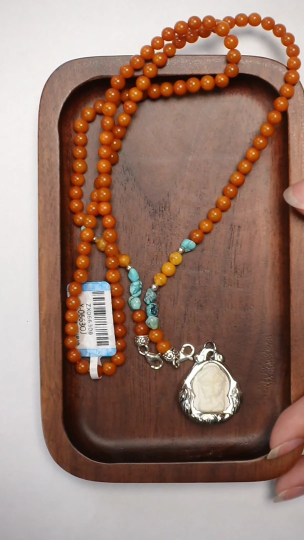 【闪购商品】琥珀颈饰未镶嵌老蜡圆珠diy白蜡度母吊坠4mm