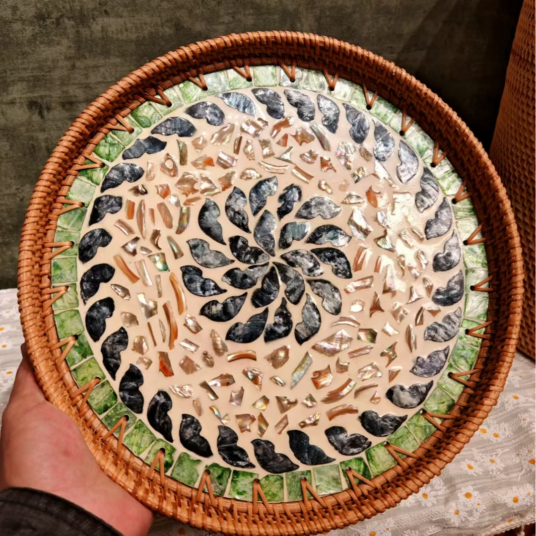 H越南真藤29*3复古做旧风满天星贝壳盘茶杯茶具干过零食水果盘