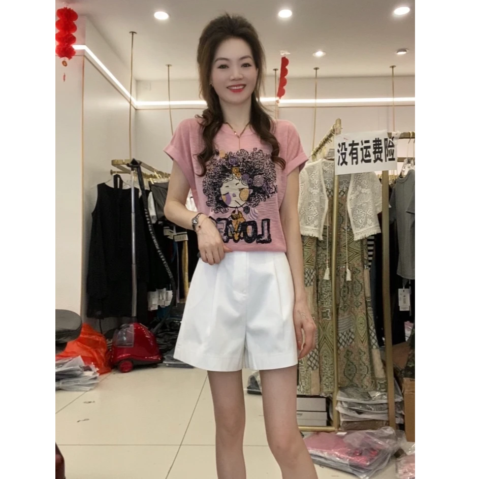2025夏季时尚百搭减龄显瘦宽松爆炸头美女上衣