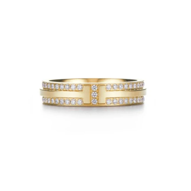 99新 Tiffany & Co./蒂芙尼 蒂芙尼18k金双T钻石戒指49码