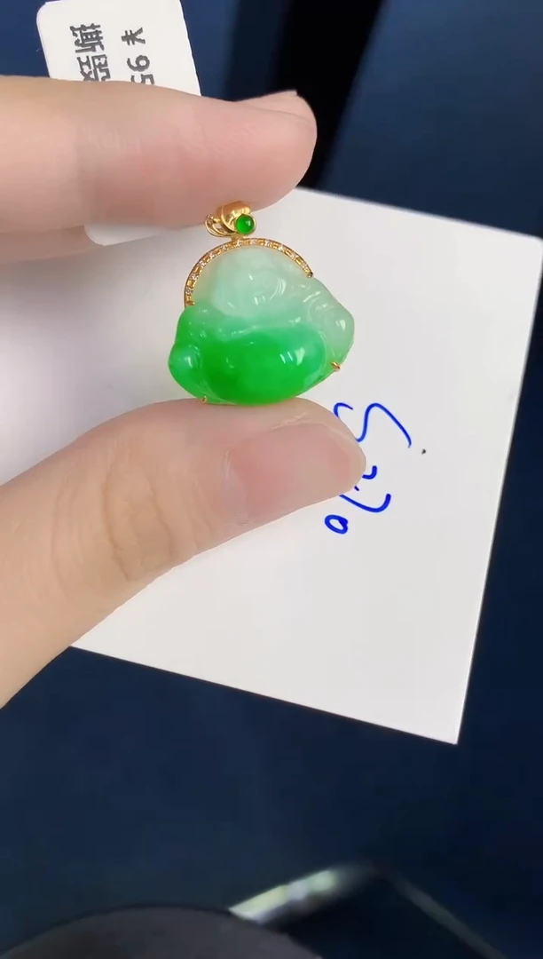 颈饰18K金镶嵌翡翠天然翡翠缅甸A货