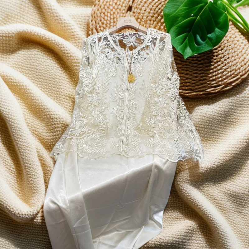 欧洲站新款重工蕾丝衬衫女套装连衣裙两件套高级感轻奢显瘦春夏款