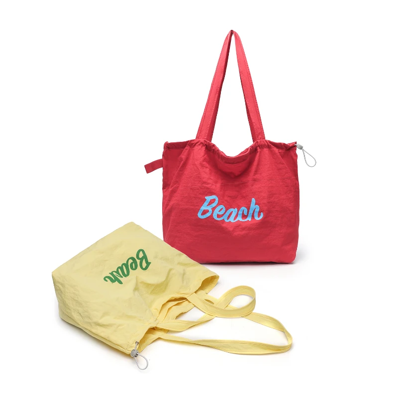 韩系ins字母印花尼龙包休闲百搭单肩购物袋轻便抽绳大容量托特包