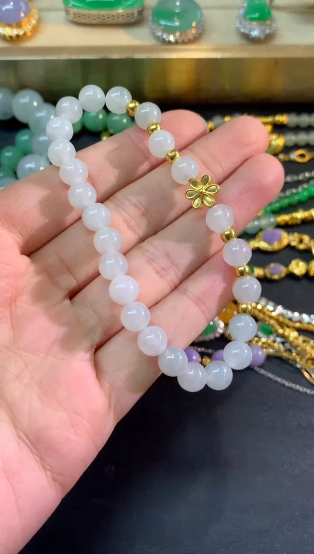 足金镶嵌手串翡翠手串|800+40