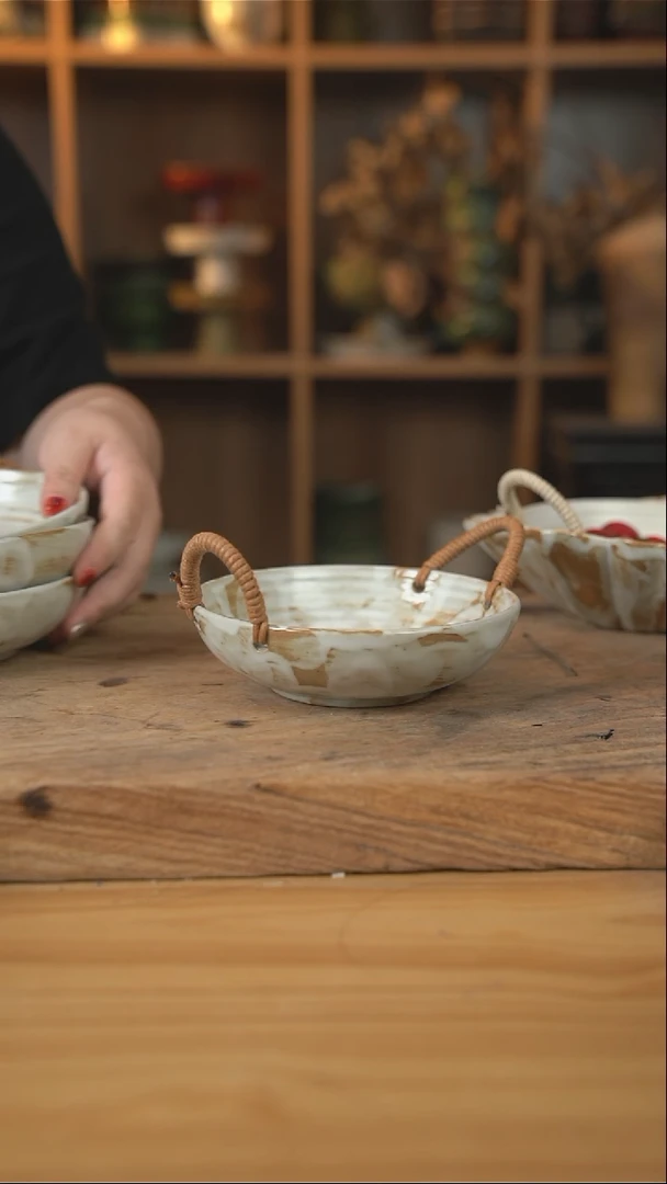 碗粉引系列编绳螺纹碗