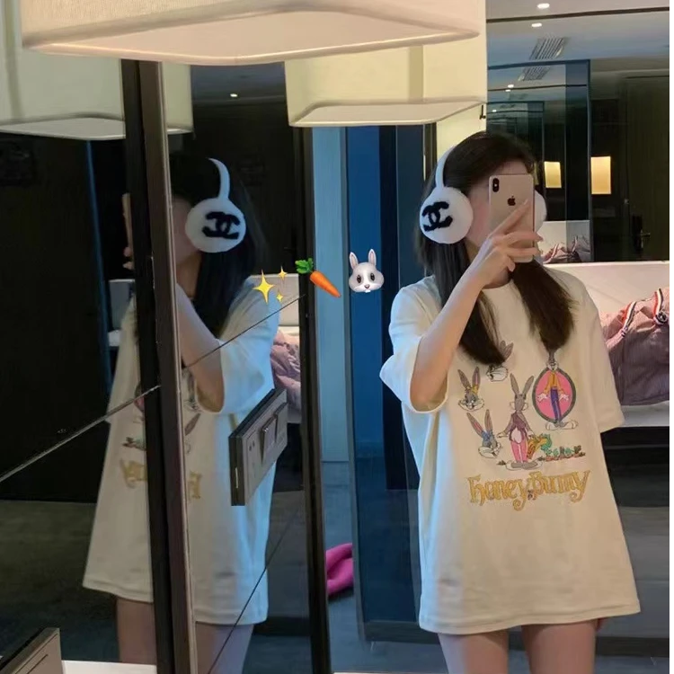CHENYUNXIN 晨锐【鬼马兔八哥】宽松时尚休闲半袖T恤上衣7107
