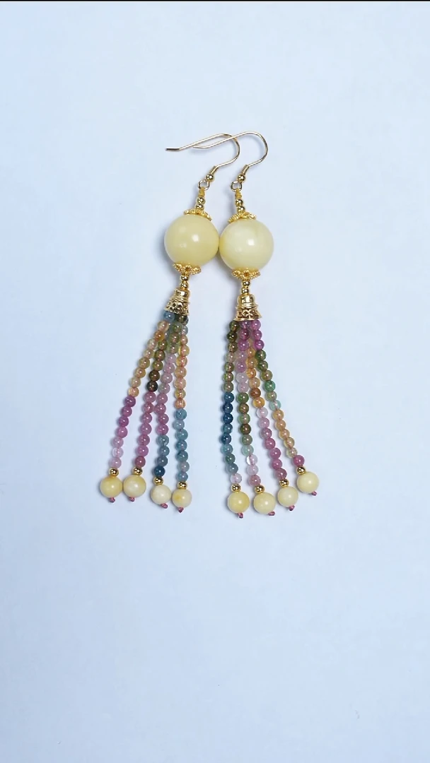 蜜蜡未镶嵌耳饰白蜡碧玺耳饰